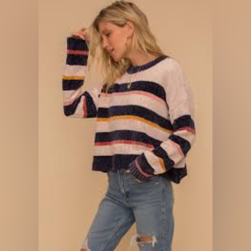 Hem and Thread Striped Knit Sweater